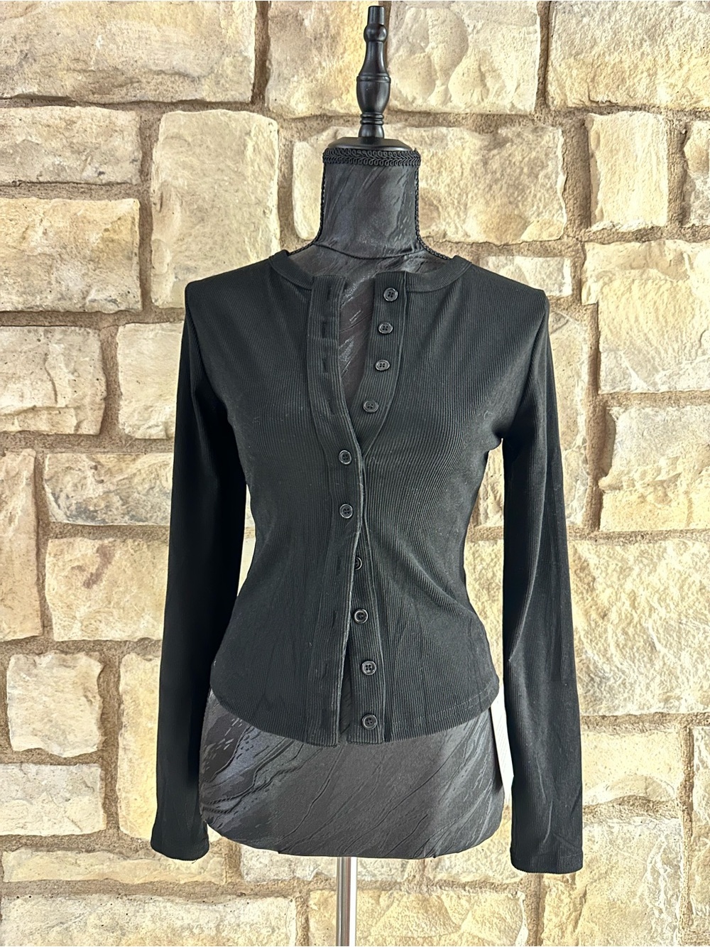 Classic Black Button-Front Long Sleeve Women's Shirt